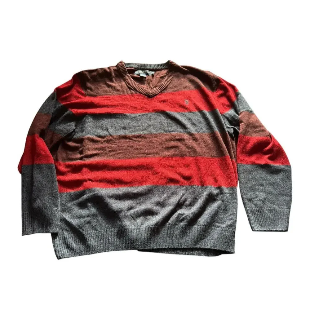 U.S. Polo Assn. Sweater Multicolor Pullover Men’s XXL Blue Red Brown Long Sleeve